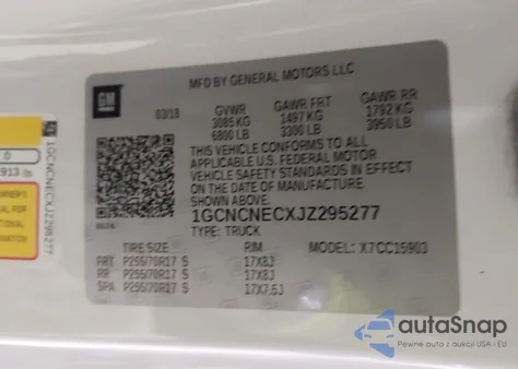 2018 Chevrolet Silverado 1500 Wt z USA, uszkodzony, nr VIN 1GCNCNECXJZ295277